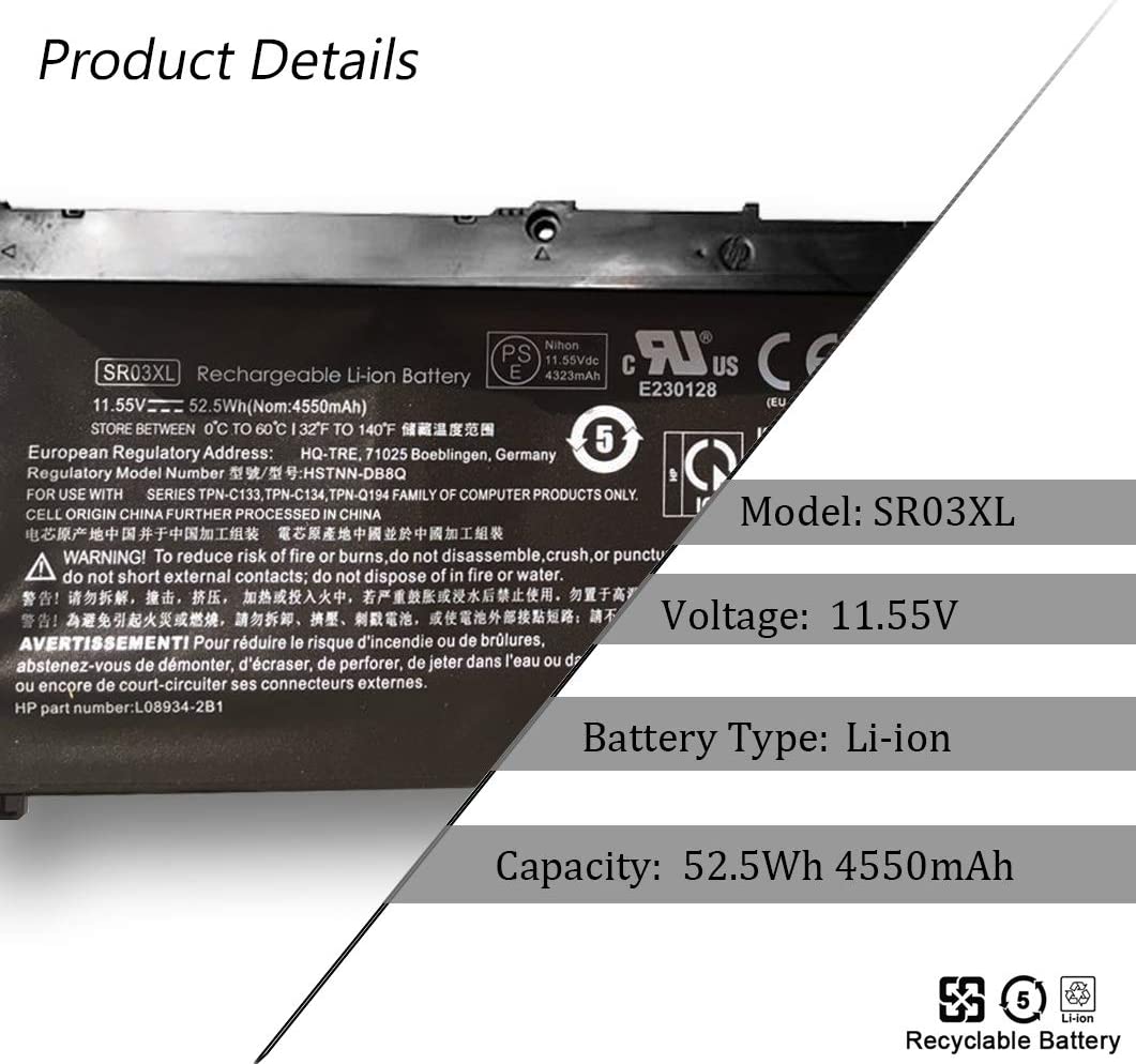 SR03XL Battery for Hp Pavilion 15-cx0000 HSTNN-DB8Q L08934-2B1 SR03052XL HSTNN-DB8Q - Image 3