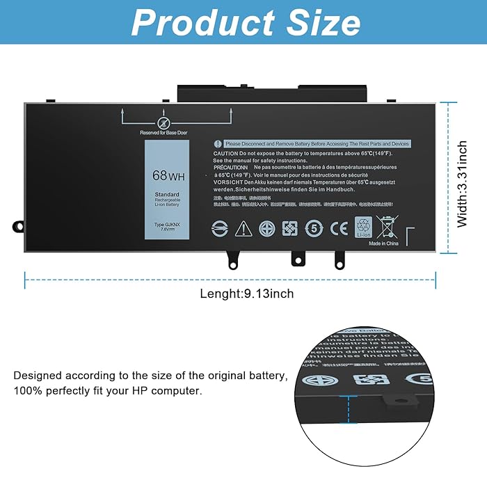 68Wh GJKNX Laptop Battery for Dell Latitude 5480 5580 5280 5288 5290 5488 5490 5491 5495 5590 5591 E5480 E5580 E5590 E5490 Dell Precision 15 35 20 3530 Replacement for Series GD1JP DY9NT 0DY9NT 5YHR4 - Image 2