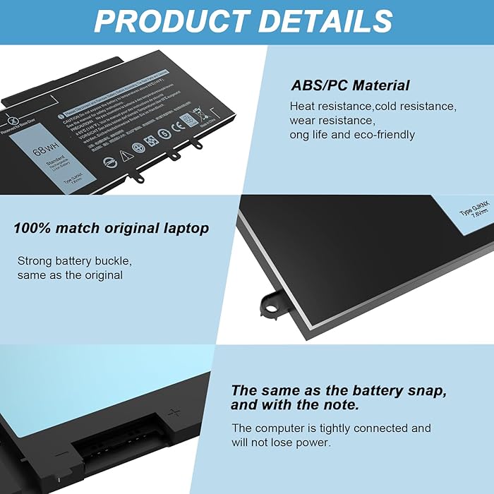 68Wh GJKNX Laptop Battery for Dell Latitude 5480 5580 5280 5288 5290 5488 5490 5491 5495 5590 5591 E5480 E5580 E5590 E5490 Dell Precision 15 35 20 3530 Replacement for Series GD1JP DY9NT 0DY9NT 5YHR4 - Image 4