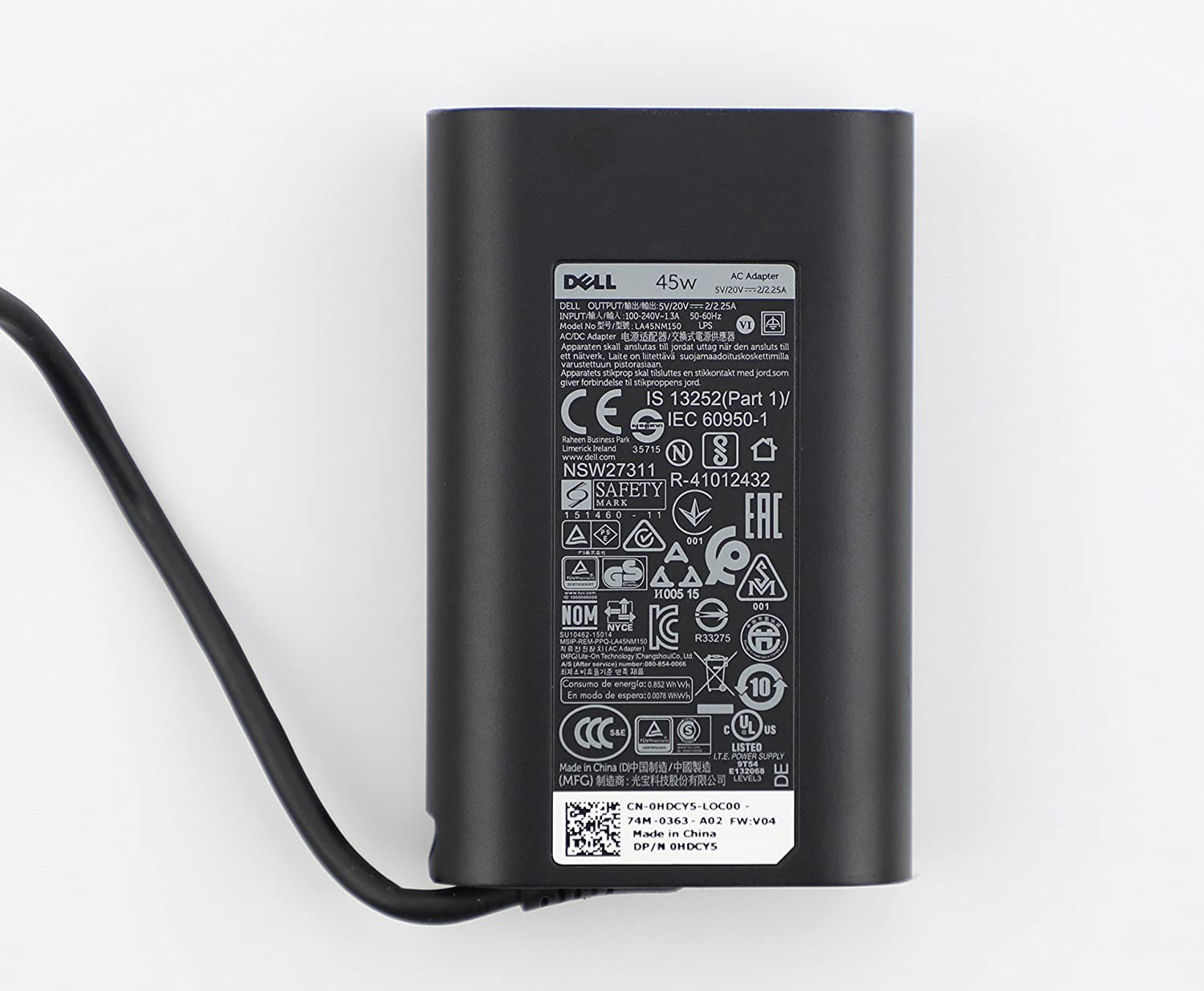Dell DE 45W USB-C AC Adapter for-P/N: 689C4, 492-BBUU, LA45NM150, HDCY5, 0HDCY5, DA30NM150, 8XTW5, 08XTW5, ADP-30CD BA-- MPN: Dell 45 Type-C