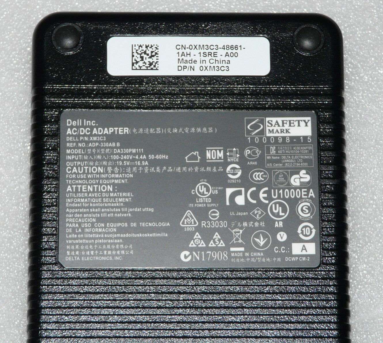 Dell 330W 19.5V 16.9A 7.4*5.0mm AC Adapter Alienware M18x XM3C3 ADP-330ABB DA330PM111 CN-0Y90RR-- MPN: Dell 330W - Image 2
